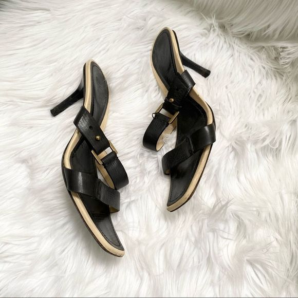 Gucci Vintage Black Cream Leather Sandals 7.5B - Picture 1 of 9